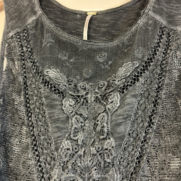 Free People dark grey semi sheer lace boho sleeveless tank top S - Picture 7 of 10